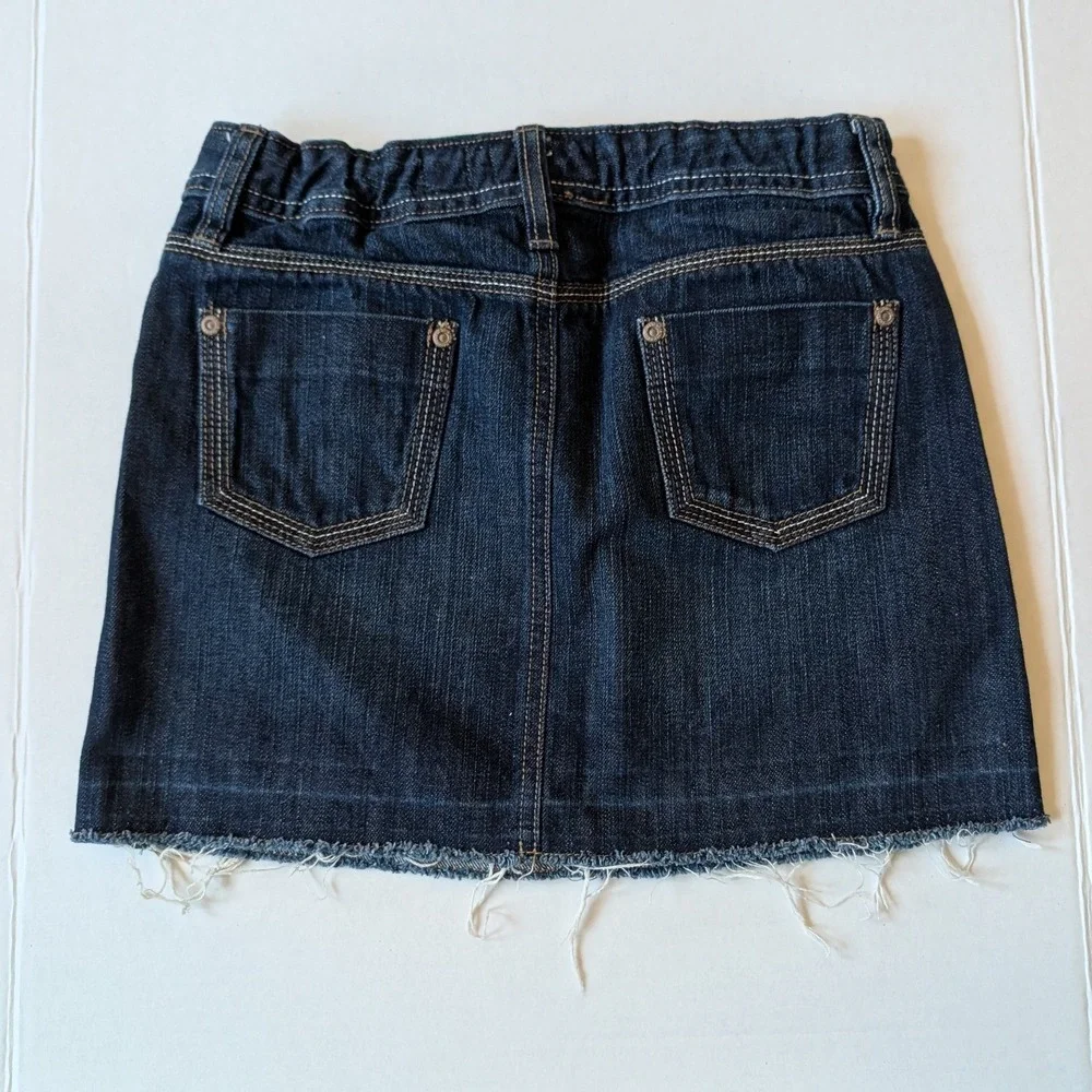 Old Navy Girls Blue Denim Mini Skirt‎ Dark Wash Raw Hem Size 12 Festival Retro